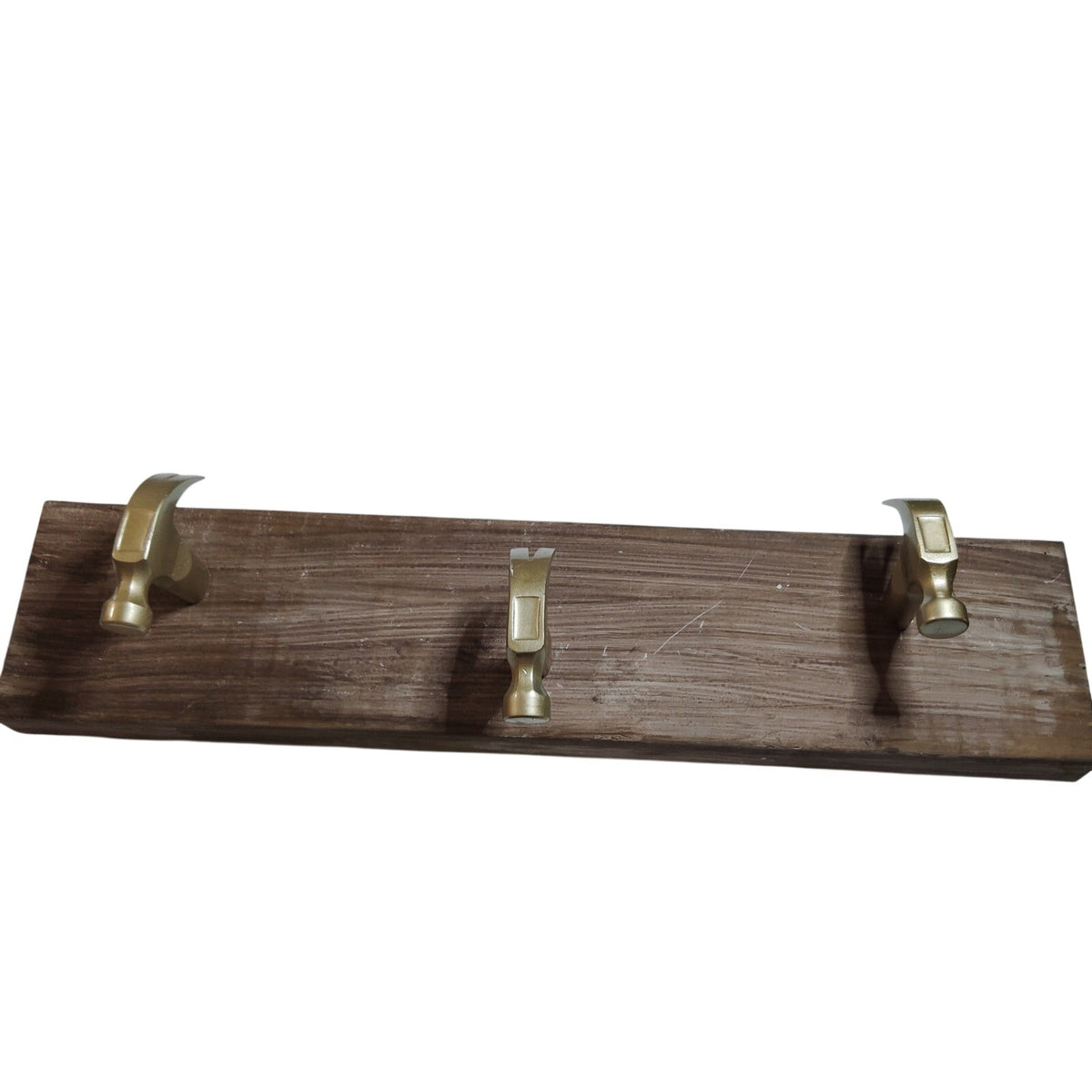 Handmade Hammer Head Coat Rack Rustic Farmhouse Wall Hook 3 Brass Hooks