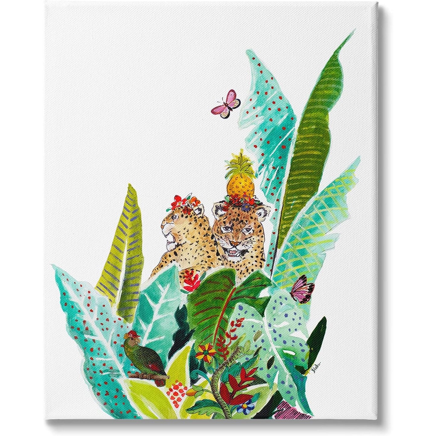 16x20 Tropical Leopards on Stretched Canvas, Wood Frame, Wall Art