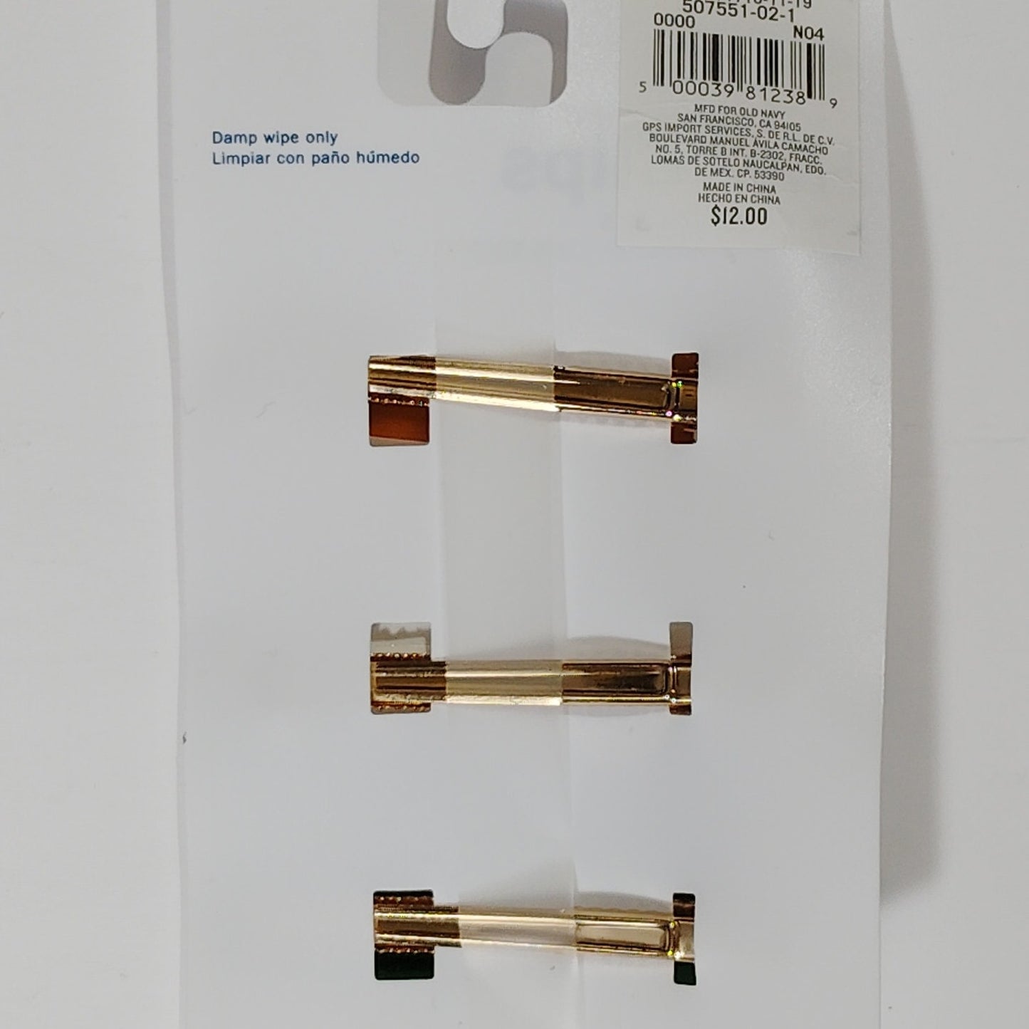 Old Navy Hair Clips, 2 Pks of 3, 6 Long Oval Clips, 3 Colors, 2-3/4" x 5/8"