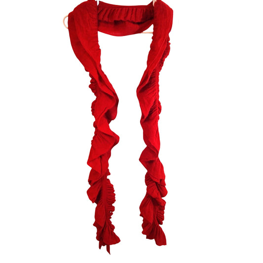 Red Ruffled Knit Scarf Women's 100% Acrylic Ruffle Edge Long Winter Wrap