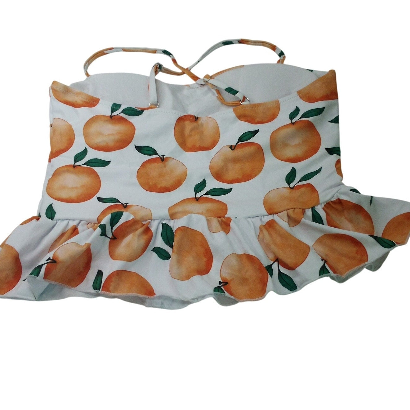 Ruffle Halter Tankini Swim Top Women’s Size L Peaches Print