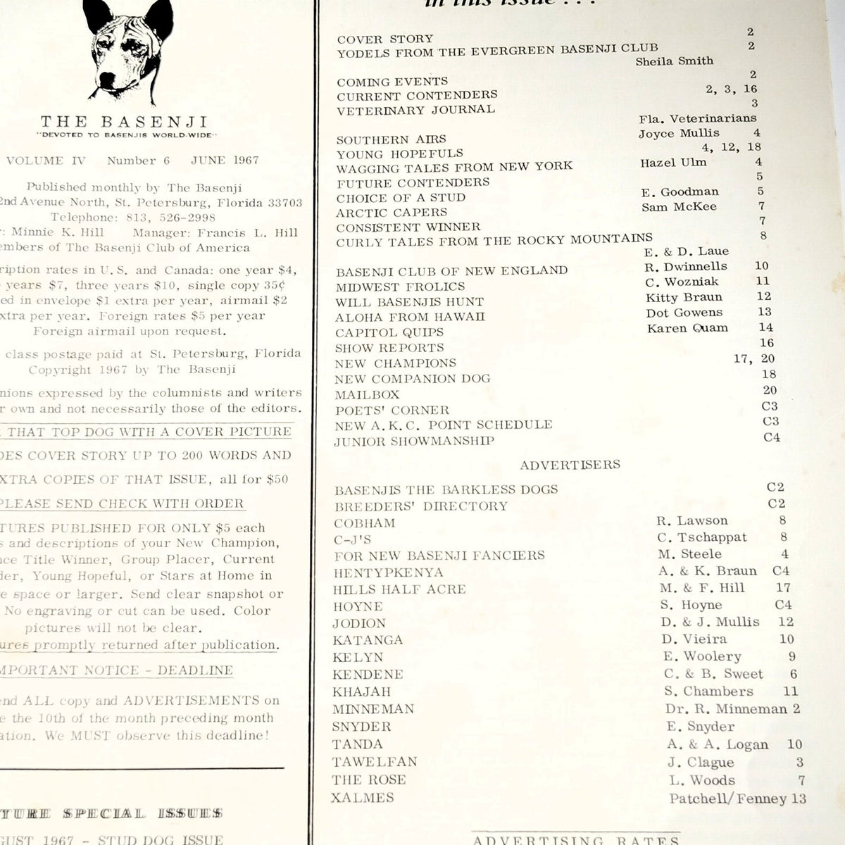 The Basenji Magazine June 1967 Vol. IV No. 6 - Basenji Club of America