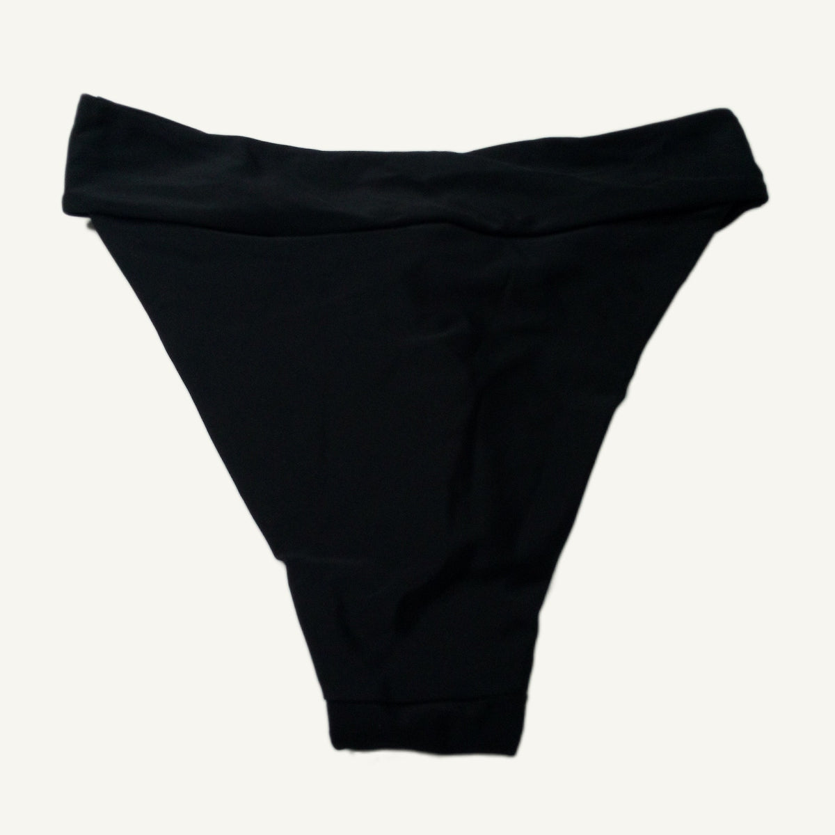 Women's Black High-Cut Swim Bottoms Gold Ring Hardware Ruched Lined Size L