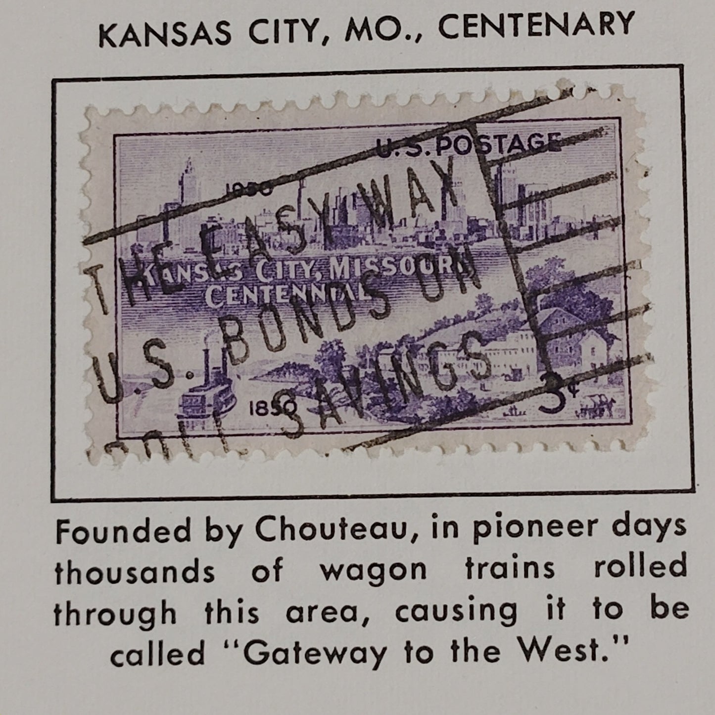 1950 3¢ Kansas City Centennial Stamp – Scott 992 – Riverboat & Skyline