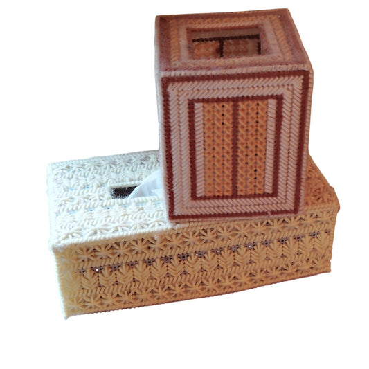 2-PCs - Vintage 1970s Handmade Plastic Canvas Tissue Box Covers – 2‑Piece Lot