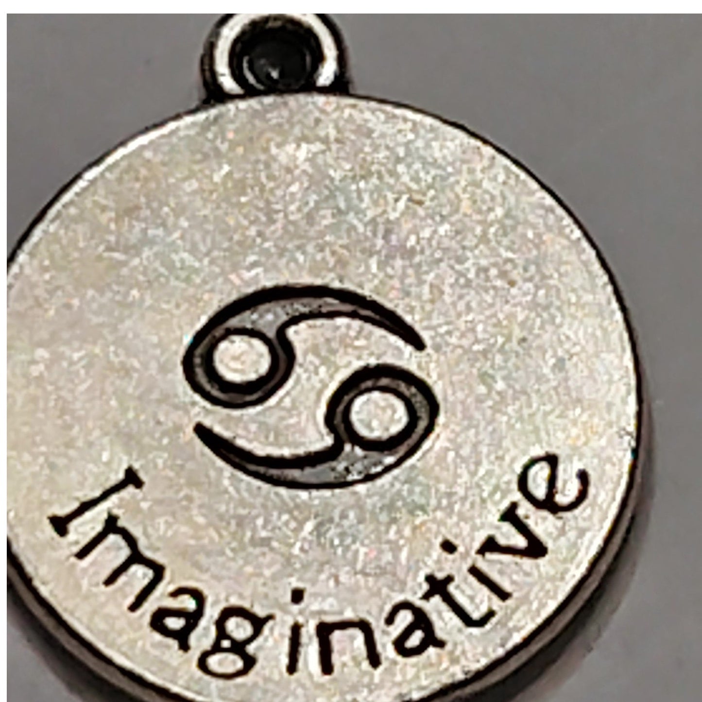 Cancer Zodiac Charm Patinated Silver‑Tone Crab Design 5/8" Medallion Pendant