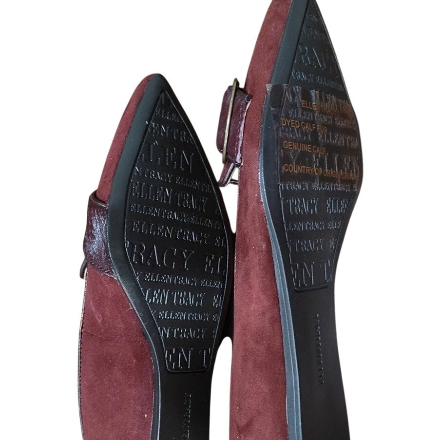 Ellen Tracy Women’s Burgundy Pointed-Toe Flat – ET-FIG, Buckle Detail, Size 8