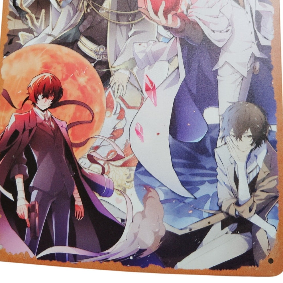 Retro 12x8 Tin Sign – Anime Collage with Traditional & Fantasy Elements – Japanese-Inspired Wall Art