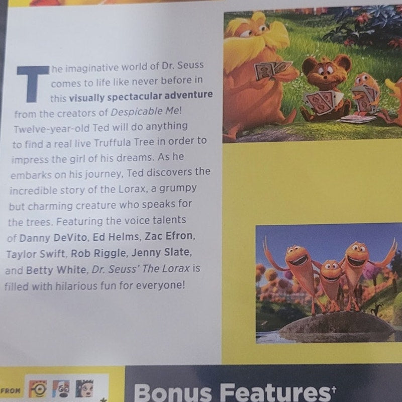 Dr Seuss The Lorax DVD 2012 Animated Family Comedy Adventure Environmental Story