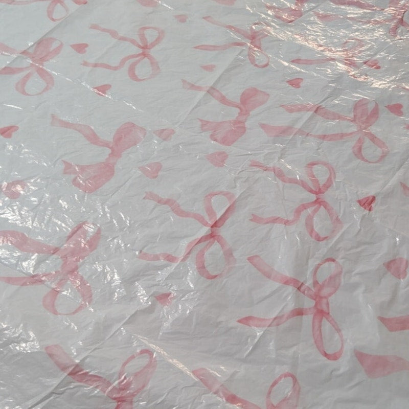 7 Pcs Pink Bow Round Tablecloths 84" Plastic Coquette Party Table Covers