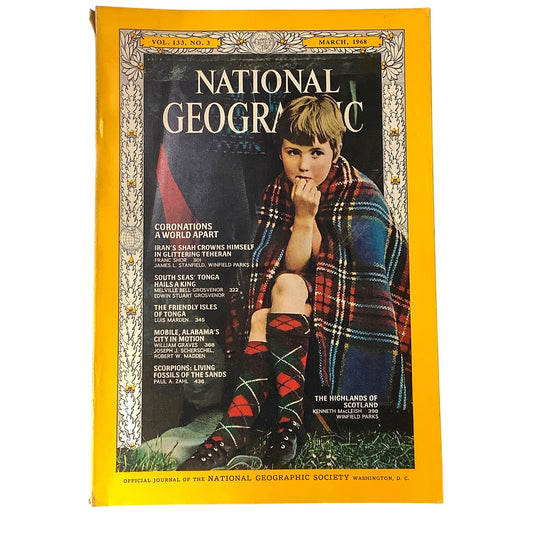 National Geographic Magazine March 1968, Scotland, Iran, Tonga, Mobile Alabama