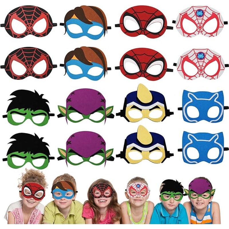 Superhero Felt Masks 24‑Pack 8 Styles Kids (Will Fit Adults Too) Party Favors