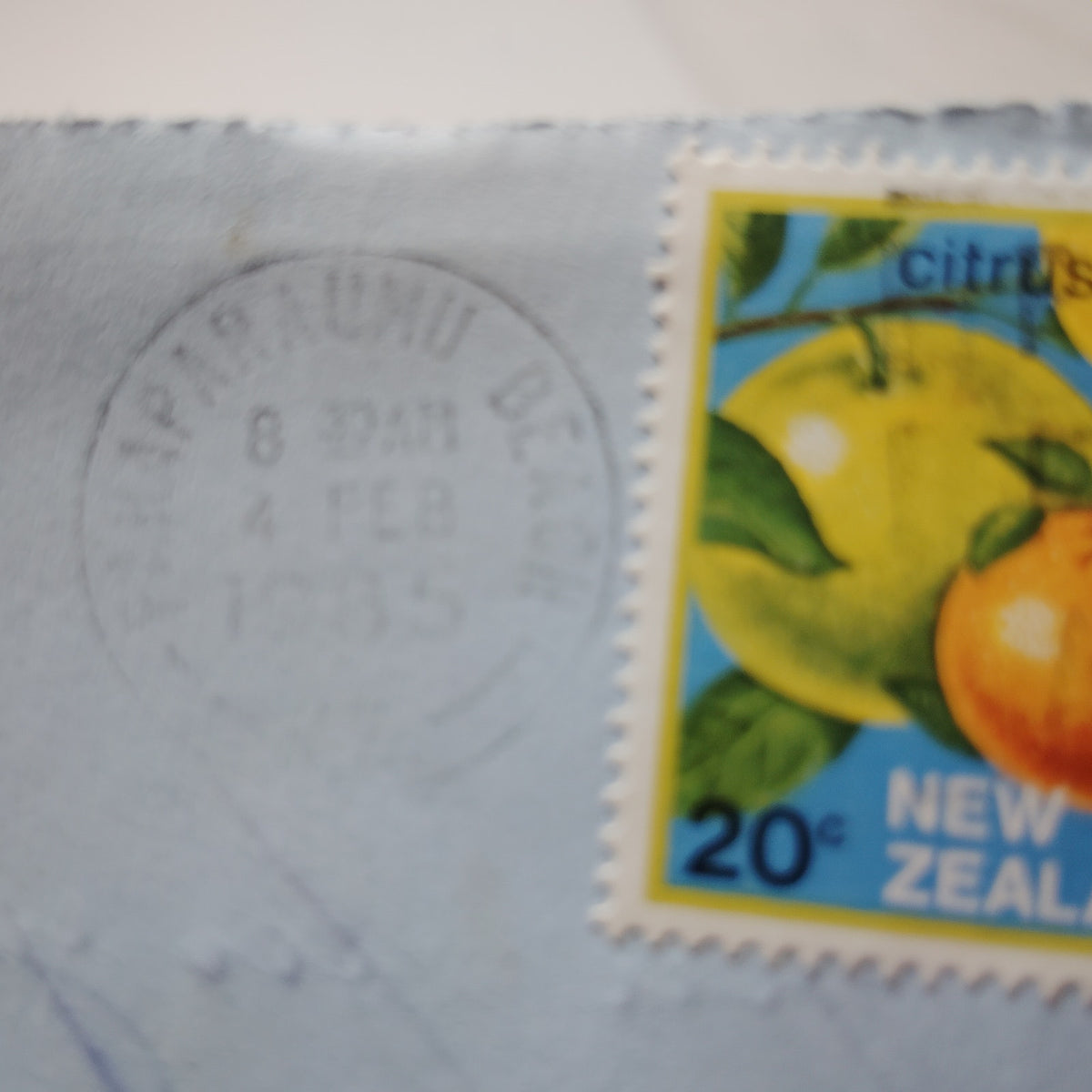 1985 New Zealand Aerogramme Croxley 20c Citrus Stamps Paraparaumu Cover