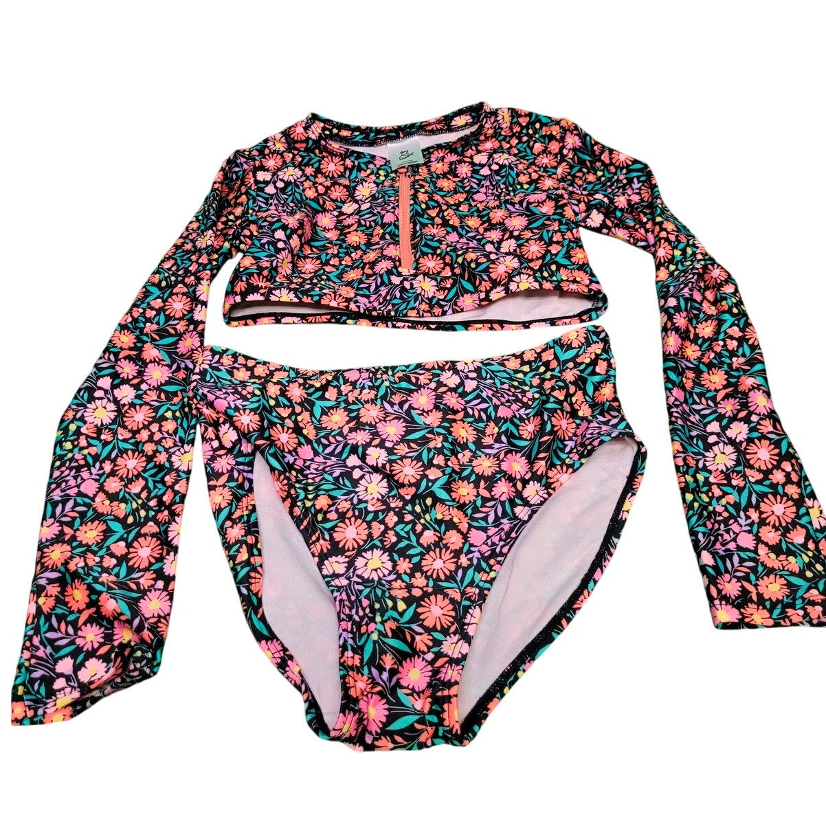 Girls' 'Spring Time' Floral Printed Bikini Set - art class, Black/Pink