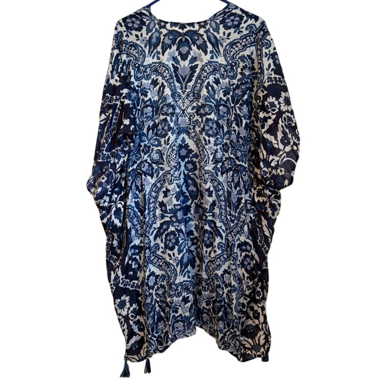 Tantrums Women's 2-Piece White Tank & Blue Paisley Open Cardigan Set L Boho