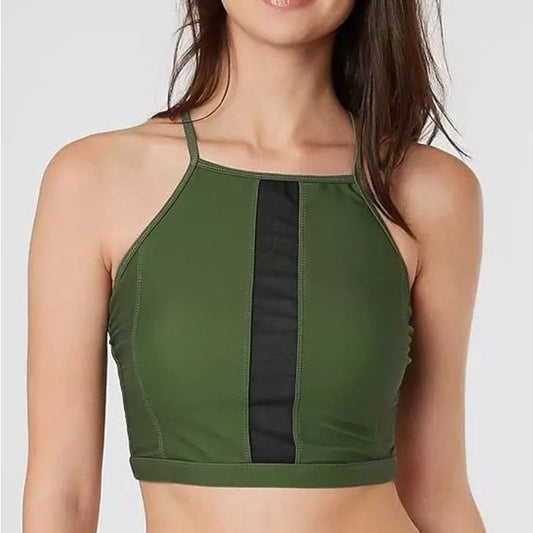 Geek Lighting Army Green Swimsuit Top Black Stripe Athletic Style, Small (US 2)
