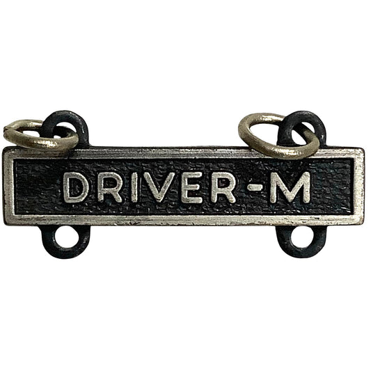 Military Qualification Bar, Driver M (Motorcycles), Silver on Black, 1/2"H x 1"W