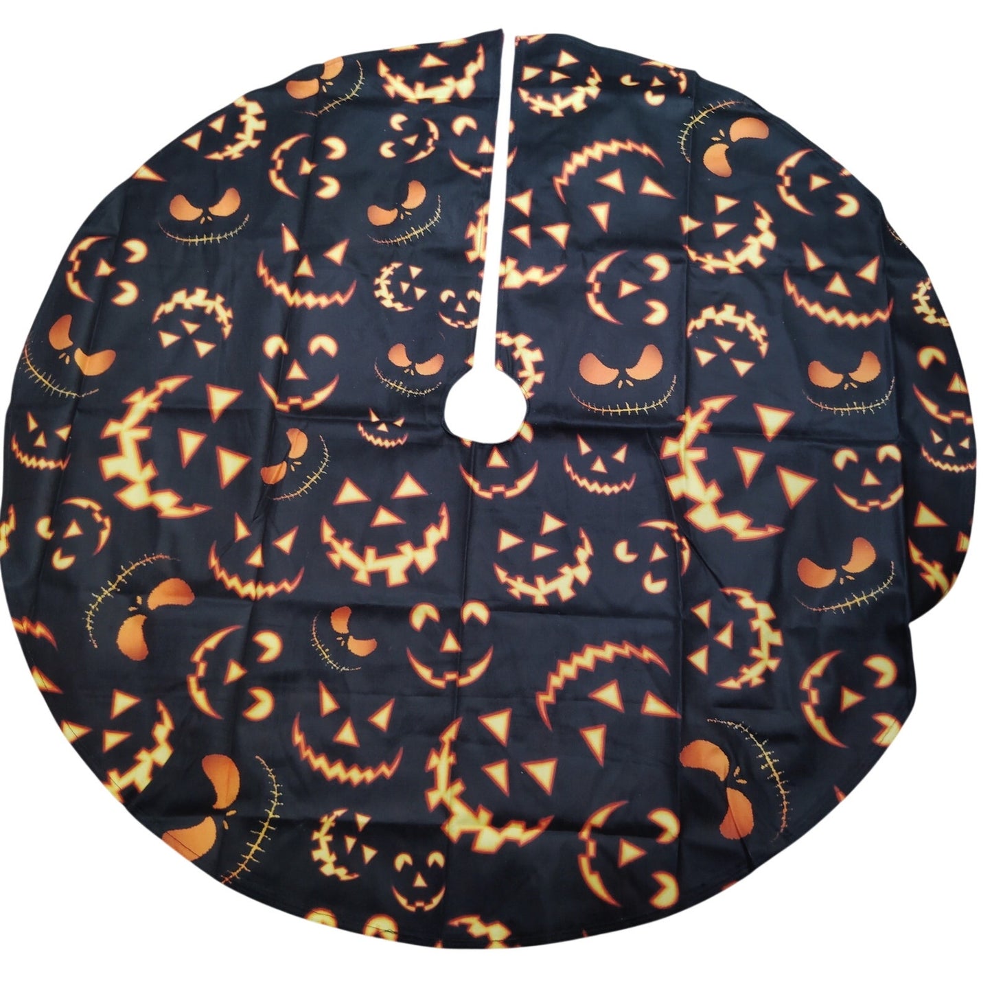 36" Halloween Tree Skirt – Pumpkin Smile Face – Black Fall Holiday Party Décor