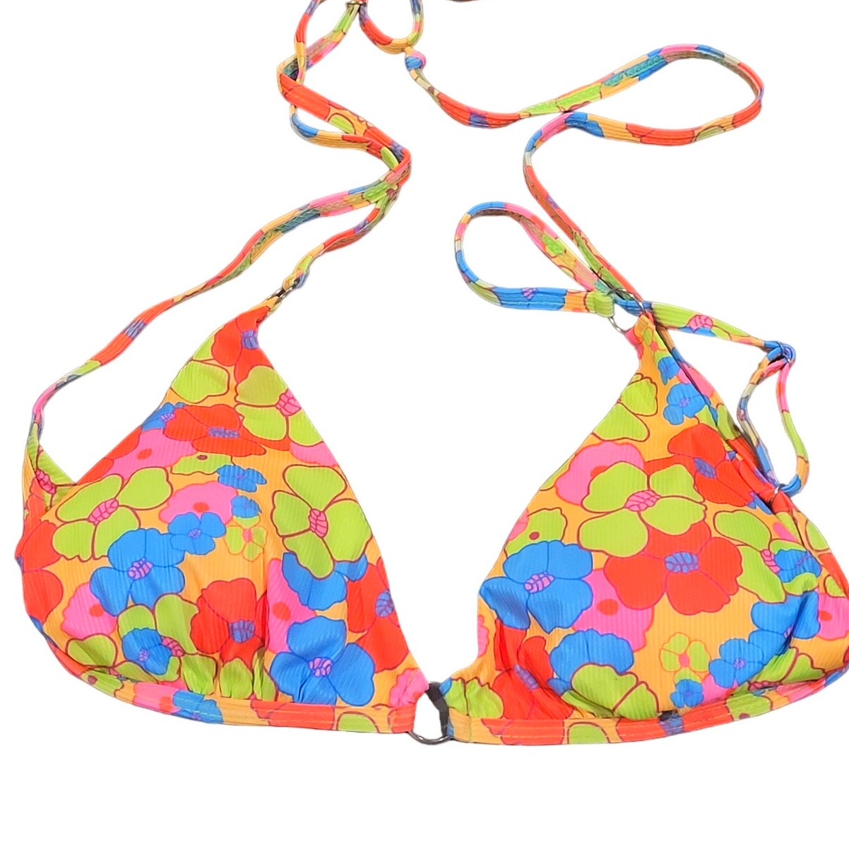 SOLY HUX Retro Flower Power Print Spaghetti Strap Bikini 2 Piece Suit, L (10-12)