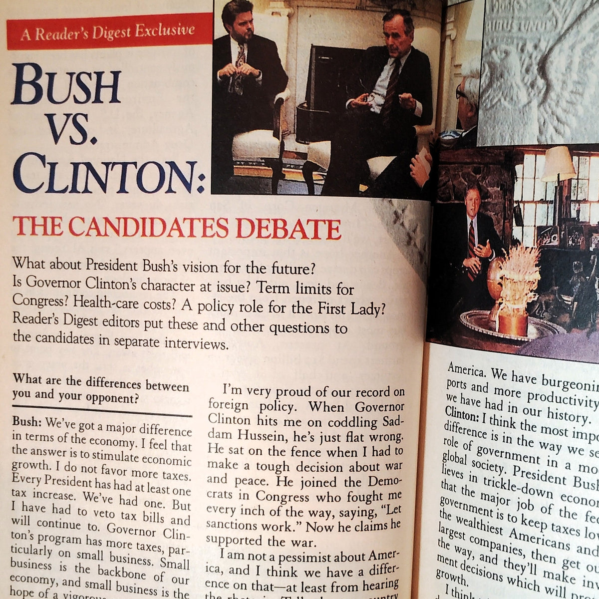 Reader's Digest October 1992 Bush vs. Clinton Debate Magazine Vintage