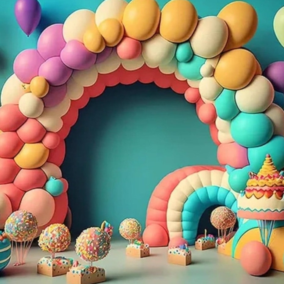 Balloon Arch Candy Backdrop 7×5 ft Kids Birthday Photo Background