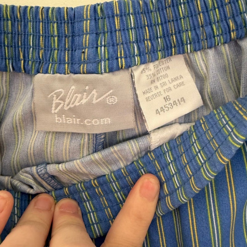 Blair Women's 2-Piece Yellow Top & Blue Striped Pants Set Size L