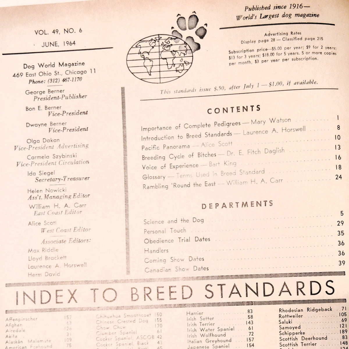 Dog World Magazine June 1964 Special Standards Issue 132 Breeds Vintage