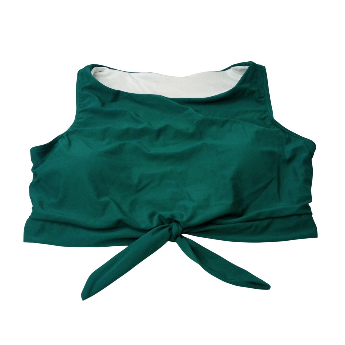 Deep Teal Knot Front Bikini Top Size L White Lined Swim Top Beachwear