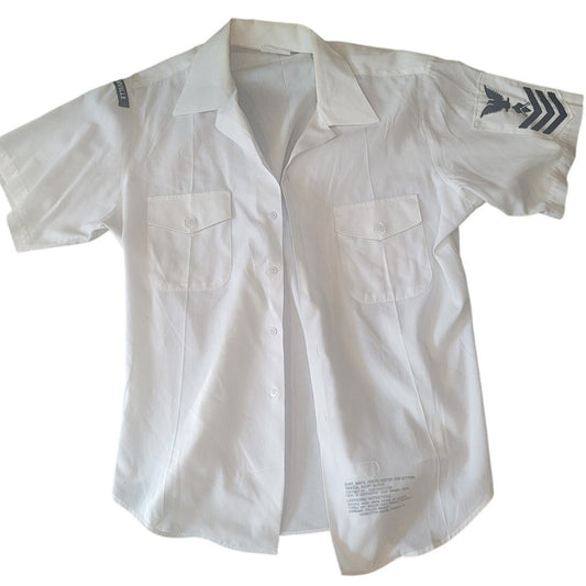 1984 U.S. Navy Tropical Short Sleeve Shirt, White, 65/35 Poly-Cotton, NAS Jacksonville & (E-6) Patch