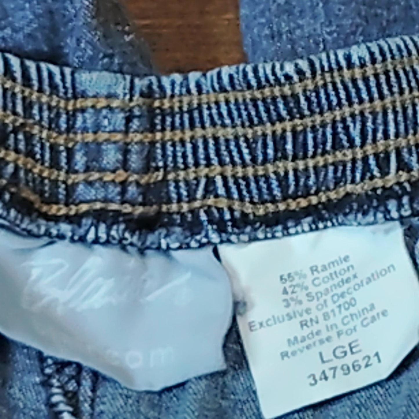 Mom Jeans: Blue Denim with Pink & White Floral Embroidery - Straight Leg 32x29