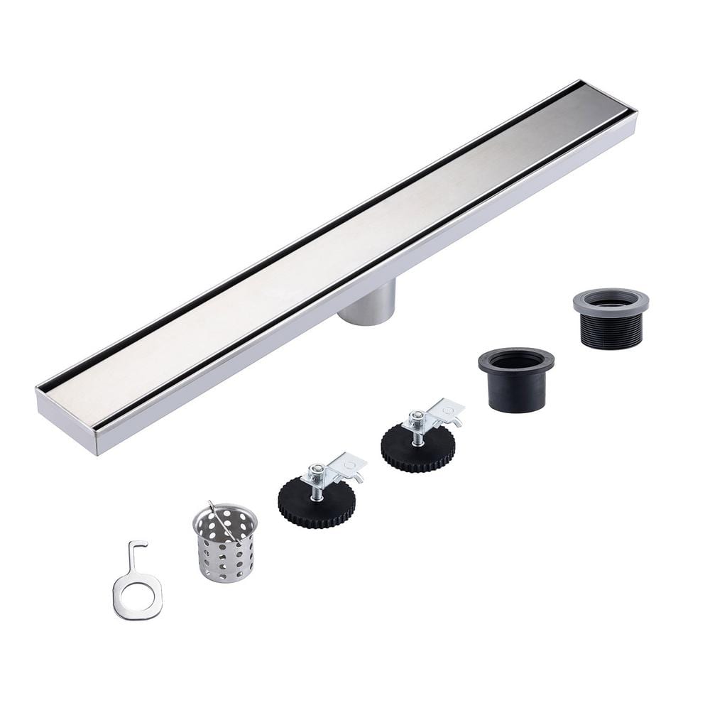 Rainlex 24" Stainless Steel Linear Shower Drain – Tile-in Cover, Brushed Nickel