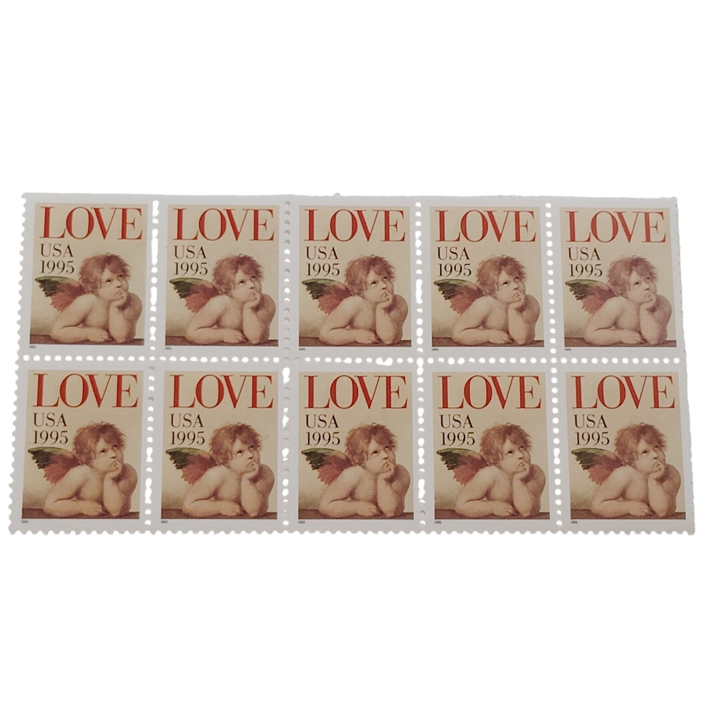 Block of 10 – 1995 USA 32¢ Love Cherub MNH – Scott 2948/2957