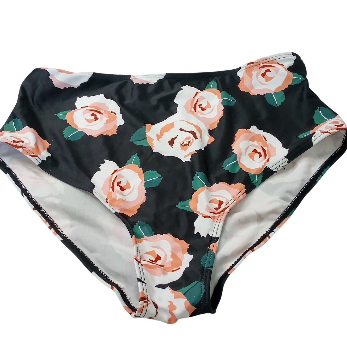 Marinavida Black Floral High Waisted Bikini Bottoms Rose Print Women’s Medium
