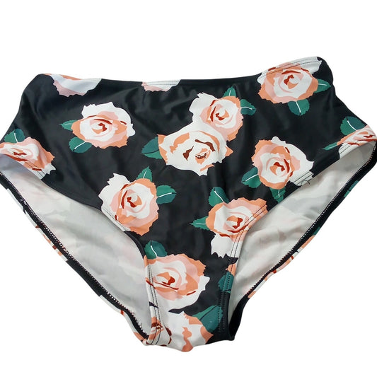 Marinavida Black Floral High Waisted Bikini Bottoms Rose Print Women’s Medium