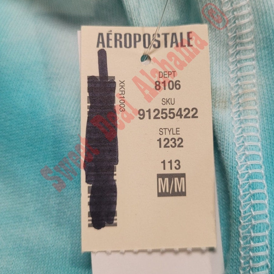AEROPOSTALE Women's L/S Crop, Tie-Dye Blue Turquoise, Med. 36" Bust 20" Length