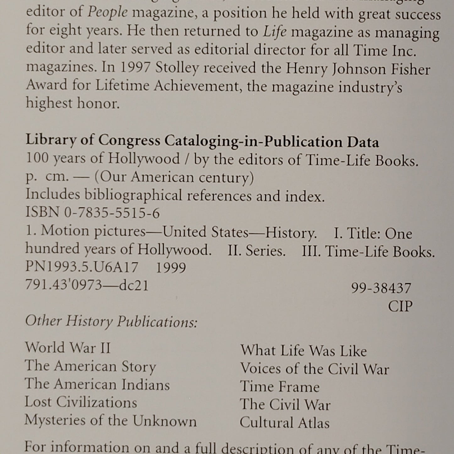 1999 Time-Life Books - 100 Years of Hollywood: Our American Century (Hardcover)