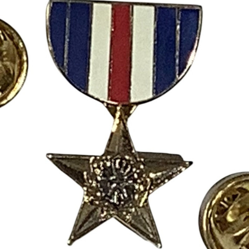 Silver Star Lapel / Hat Pin 1.25"H x .75"W, Gold Tone with Silver Tone Center