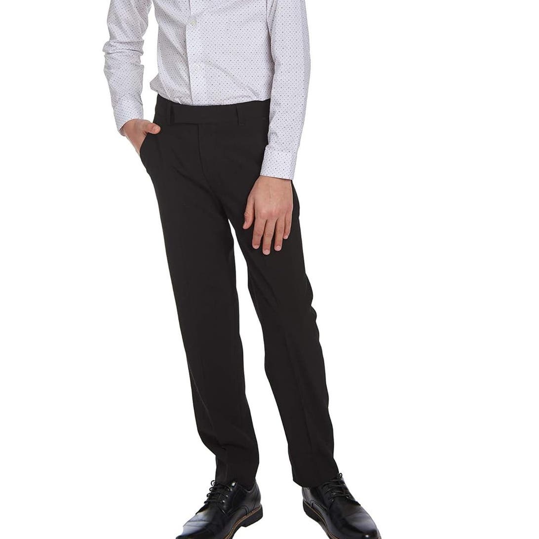Calvin Klein Big Boys' Flat Front Pant , Black, Size 20 Husky