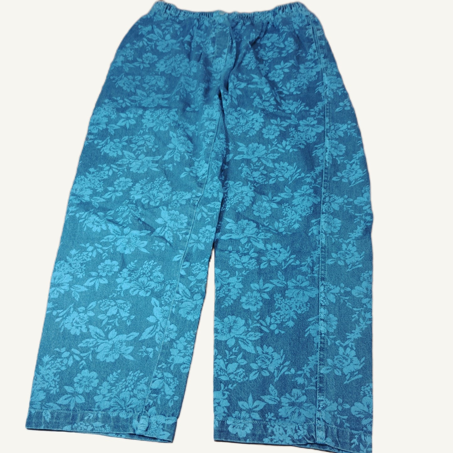 Woman Within 16W Plus Size Floral Embroidered Blue Denim Jeans - Elastic Waist