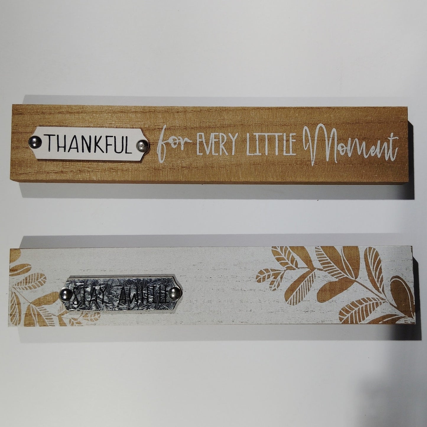 4 Tabletop Wooden Decorative Plaques - Thankful for Every Moment & Stay Awhile