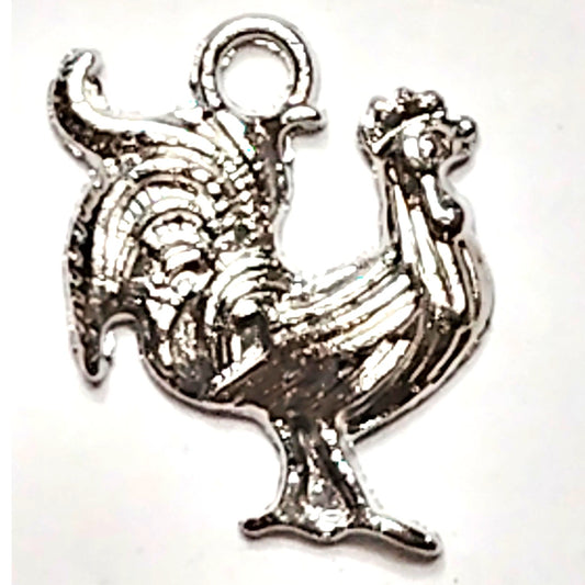Silver Tone Rooster Charm 5/8" Farm Animal Pendant Jewelry Making Craft Supply