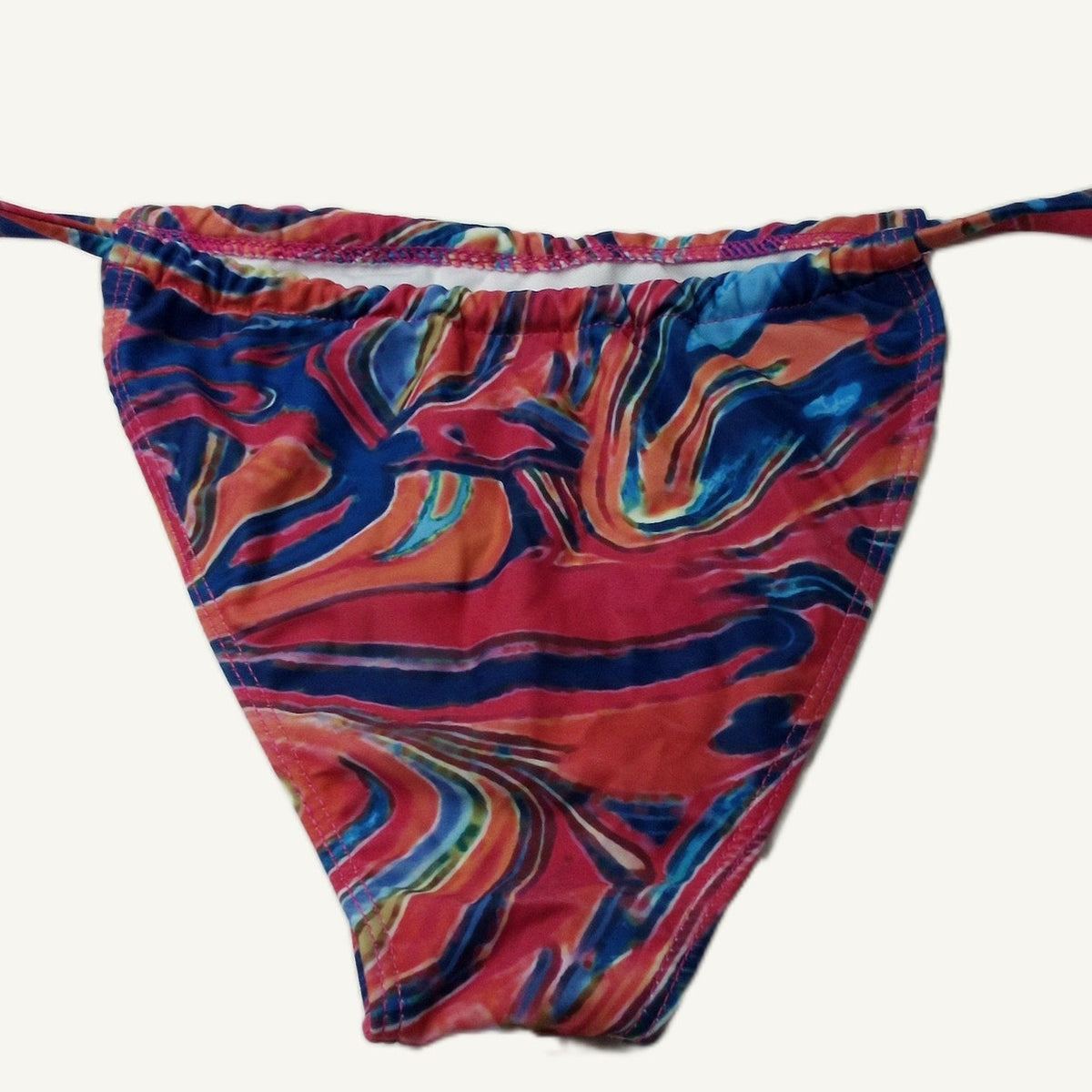 Women's Multicolor Marble Print Side-Tie Bikini Bottom XL Pink Swimwear