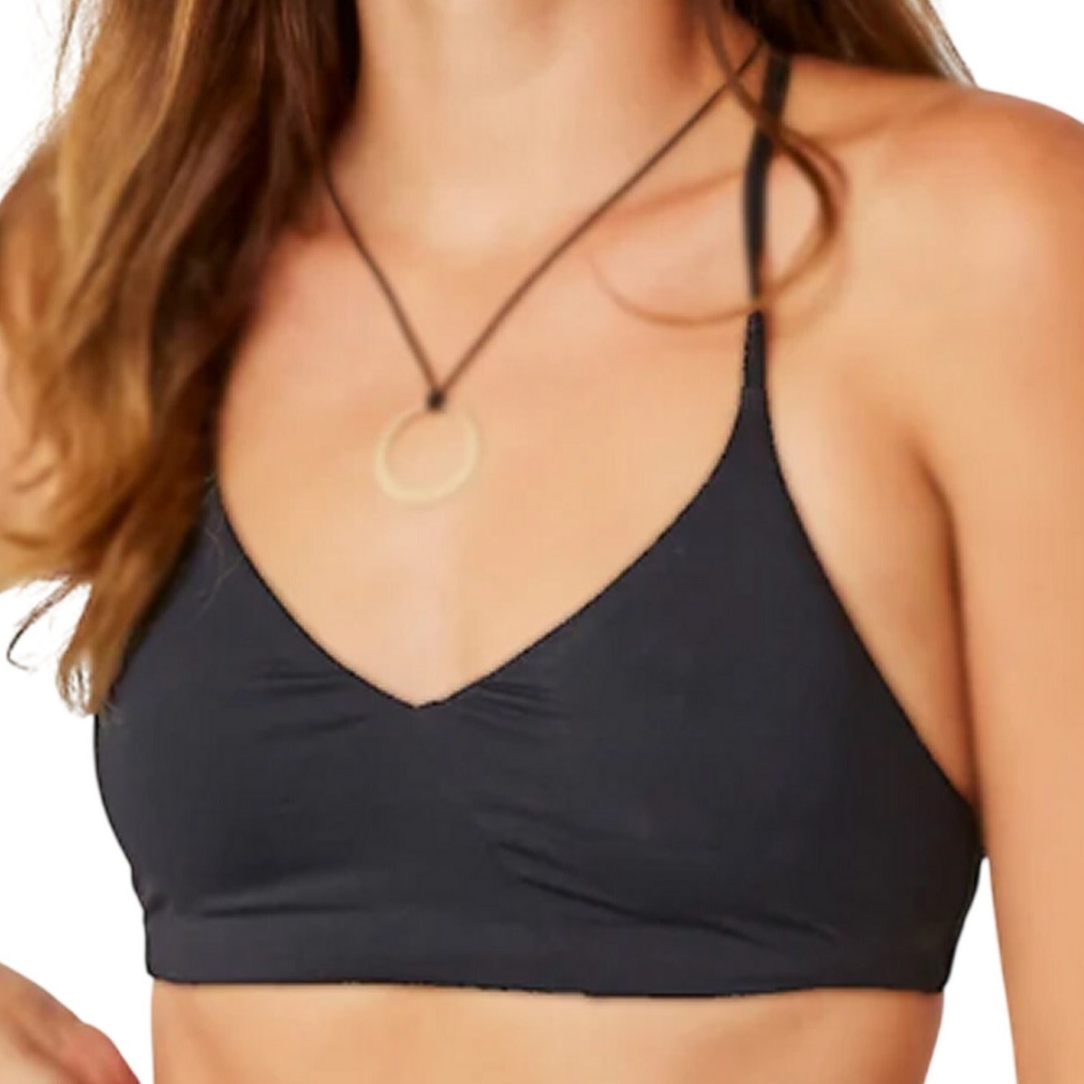 Blooming Jelly Black Bralette Bikini Top Scoop Neck Spaghetti Strap Swim Medium