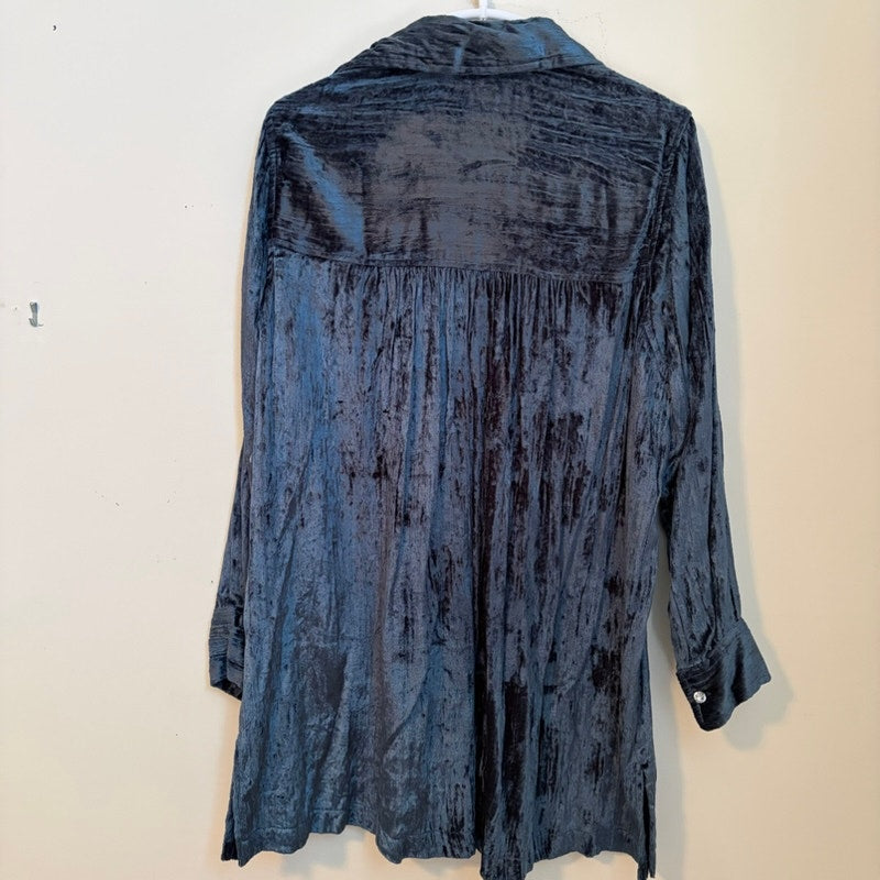 Denim 24/7 Crushed Velvet Coat & Blair Floral Top Set - Blue, Red, L/14W