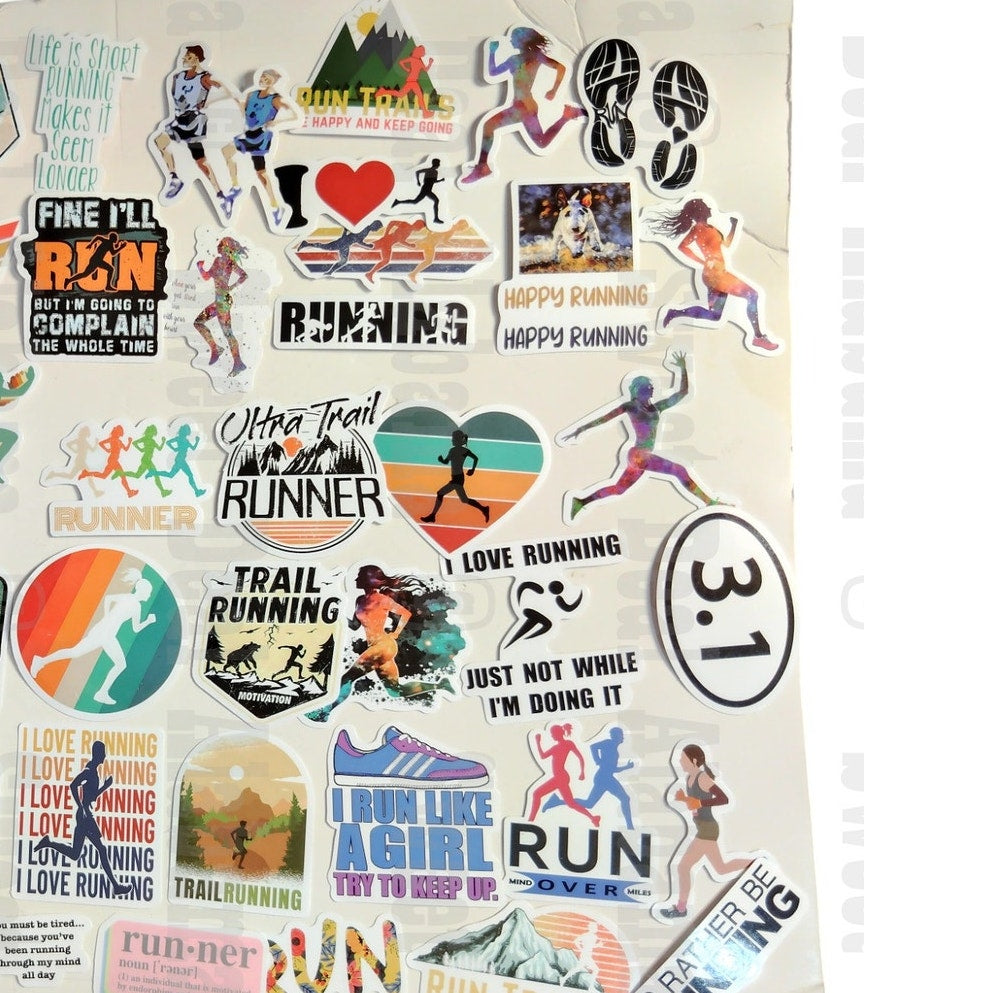 55 PCS Running Stickers - Waterproof Vinyl, Multicolor - Indoor & Outdoor Use
