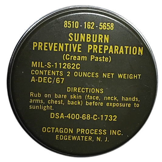 1967 Sunburn Preventive Preparation – Cream Paste – MIL-S-11262C – Octagon Process Inc. – 2oz