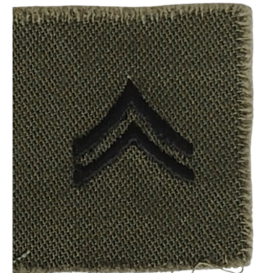 Vintage Corporal Subdued Sew-On Cap Device Emblem, 2x2" Black Embroidery on OD Green Twill