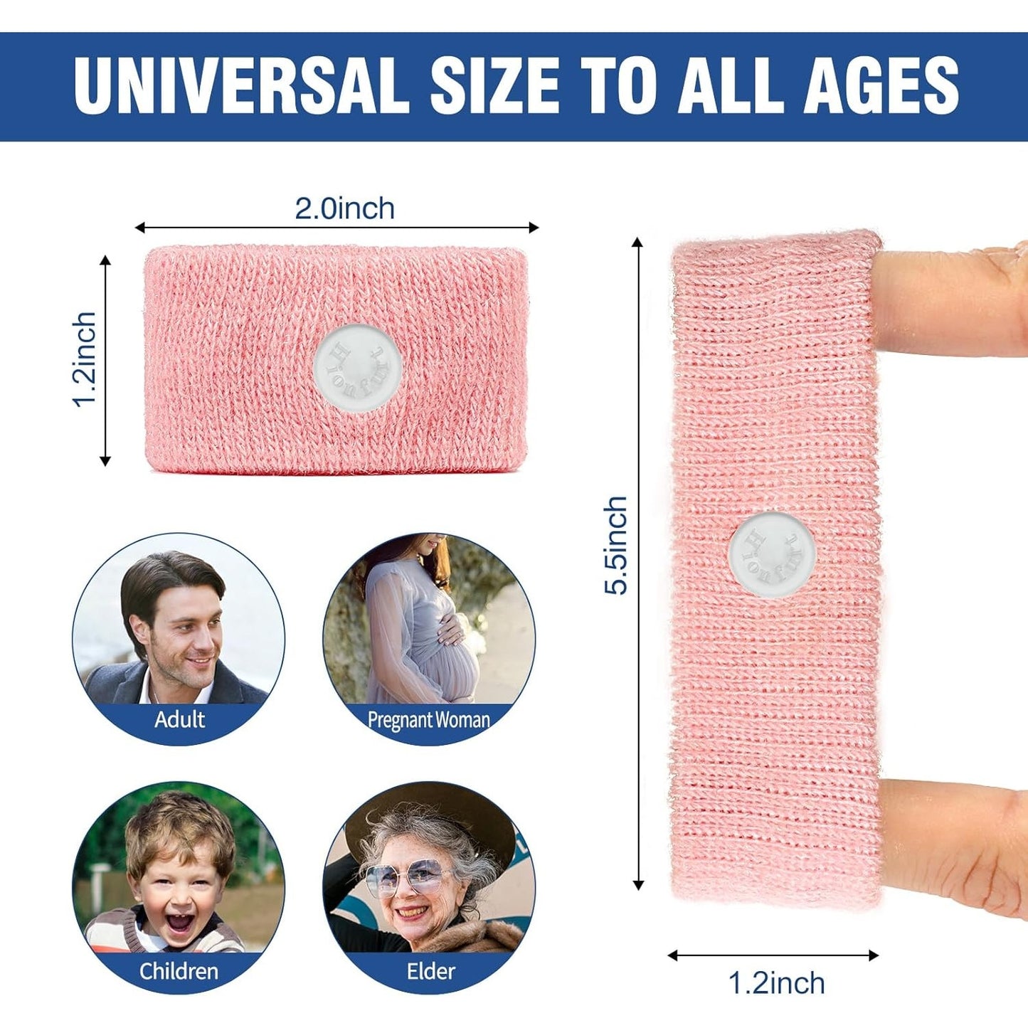 2-Pr Motion Sickness Bands Anti-Nausea Wristbands for Adults & Kids, Pink/Blue