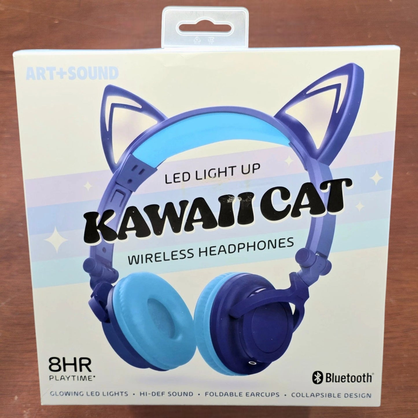 LED Light‑Up Kawaii Cat Bluetooth/Wired Headphones, Kids Over‑Ear Headset, Blue