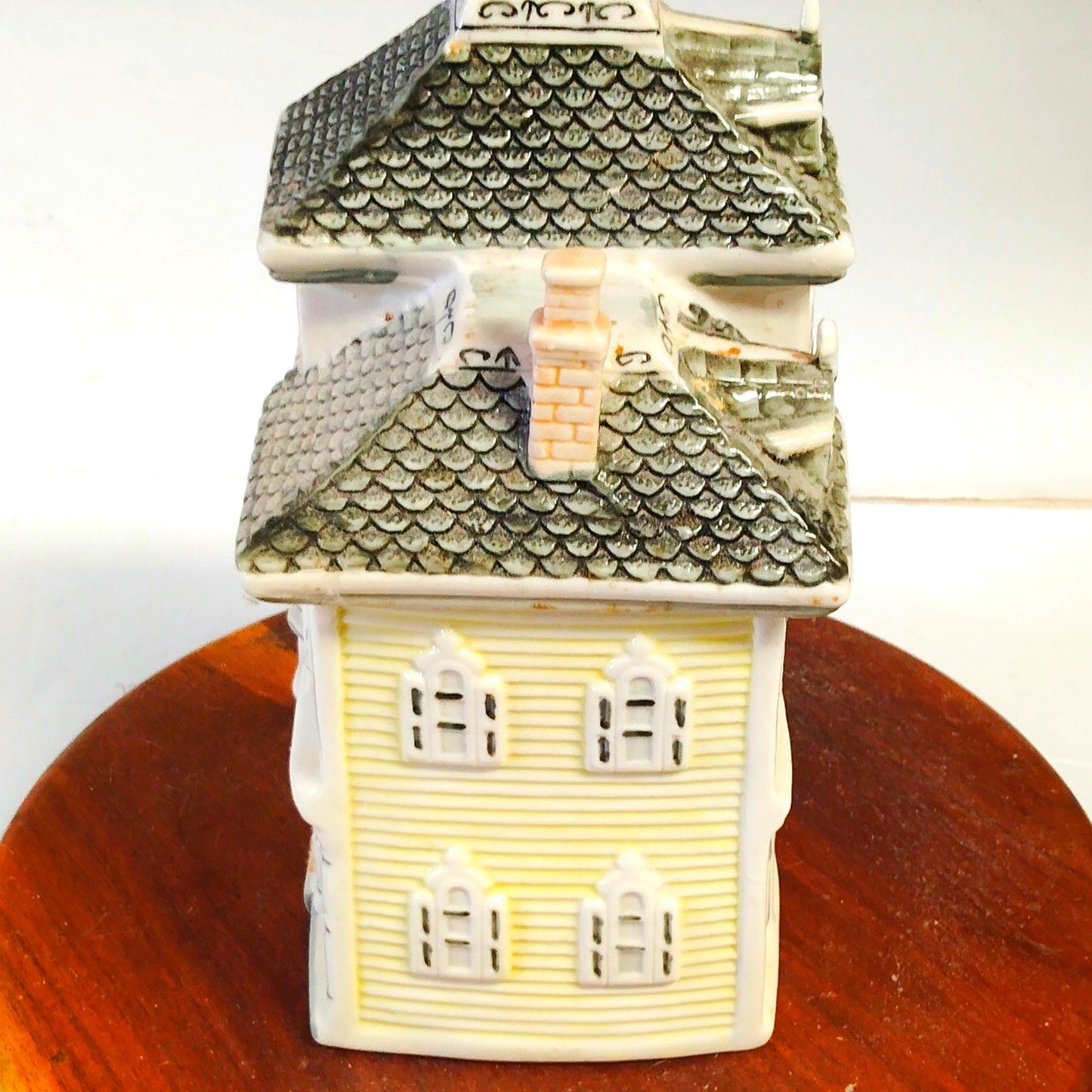 Vintage Victorian House Cookie Jar Yellow Gray Ceramic Mansion Design